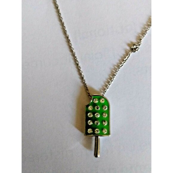 Signed Lia Sophia Ice Cream Pendat Charm Necklace 16" Silver Tone & Rhinestone - Picture 7 of 7